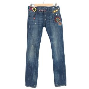 Gorgeous Desigual medium wash embroidered straight jeans 
Size 36